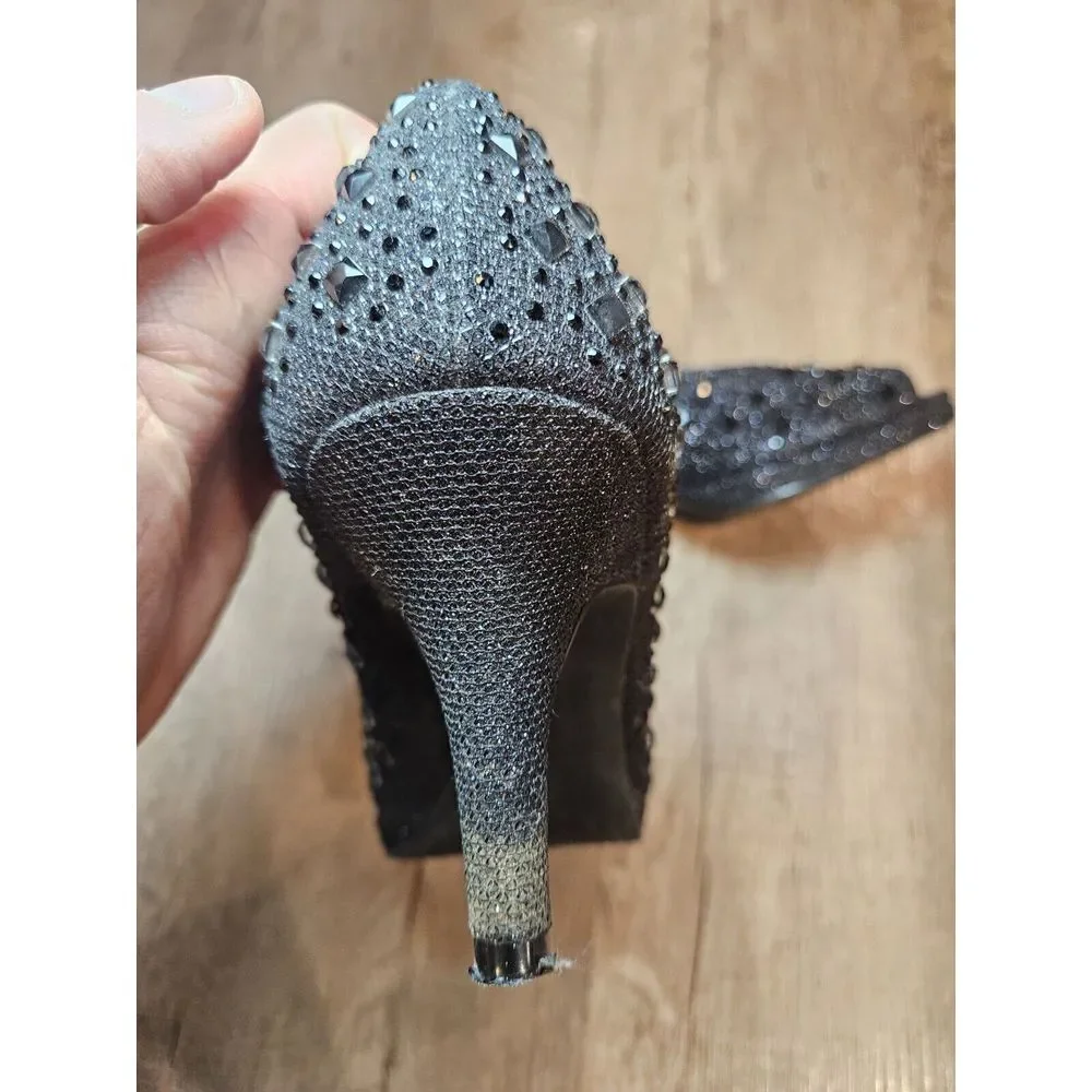 Kelly‎ and Katie peep toe black jewel textured pumps size 8.5